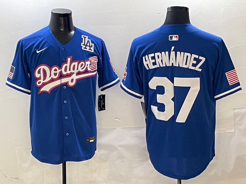 Men Los Angeles Dodgers #37 Hernandez Blue Second generation Joint Name Nike 2025 MLB Jersey style 9->los angeles dodgers->MLB Jersey